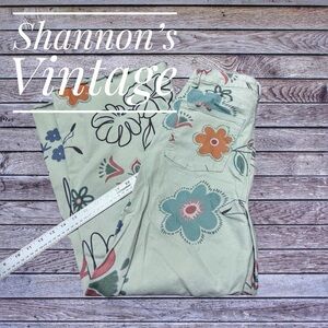 Vintage Wide Leg Floral Pants - Sage Green